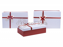 Набор из 3 штук коробок прямоугольных 32*19*12, 29*18*10, 27*18*8 красно-белый + Бант